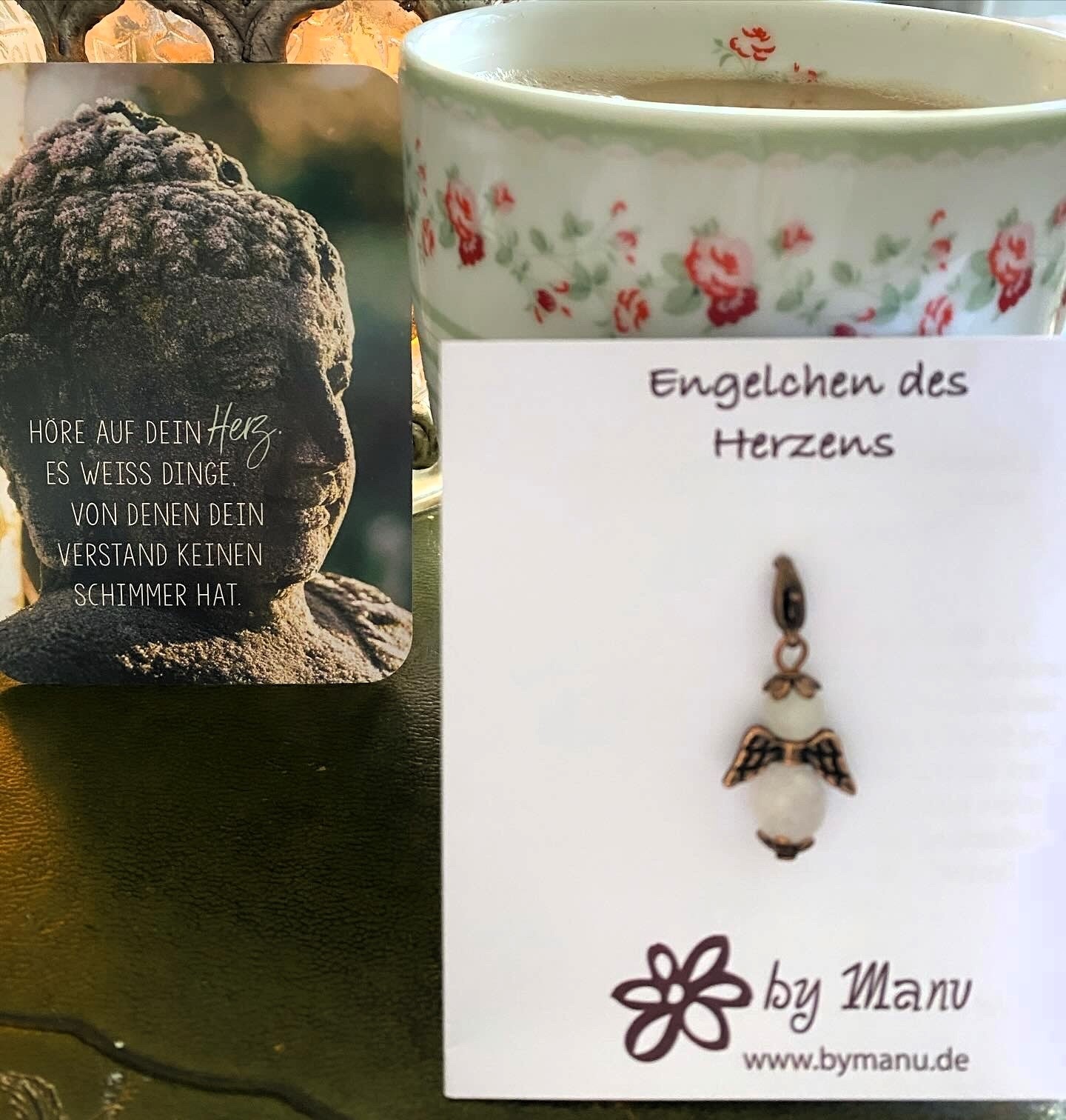 29. Engelchen des Herzens- aus Edelstein-Perlen - Mondstein & Rosenquarz