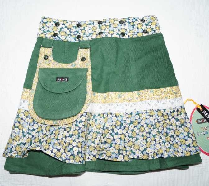 Moshiki #3 Kinder-Wickel-Wende-Röckchen Feincord mit abnehmbarer Tasche Größe 110-152 - 140/23 grün