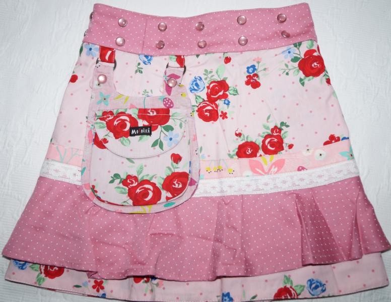 Moshiki #3 Sommer Kinder-Wende-Wickel-Röckchen aus Baumwolle mit abnehmbarer Tasche Größe 110-152 - 22032 rosa