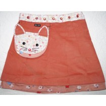Moshiki "Kitty" #4 Feincord Kinder-Wende-Wickel-Röckchen mit abnehmbarer Katzen-Tasche Größe 110-152 - pudriges lachs 32/24
