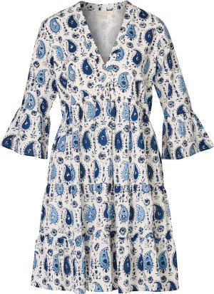 Himalaya Tunika Kleid Paisley * Bio Baumwolle * weiß / blau * Größe M