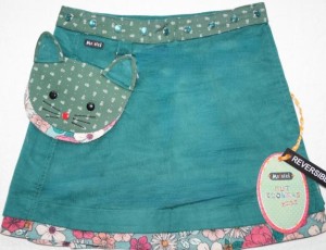 Moshiki "Kitty" #4 Feincord Kinder-Wende-Wickel-Röckchen mit abnehmbarer Katzen-Tasche Größe 110-152 - grün 33/24