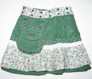 Moshiki #3 Kinder-Wickel-Wende-Röckchen Feincord mit abnehmbarer Tasche Größe 110-152 - 139/23 grün / pink