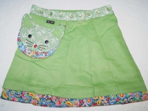 Moshiki "Kitty" #4 Feincord Kinder-Wende-Wickel-Röckchen mit abnehmbarer Katzen-Tasche Größe 110-152 - grün 185/23