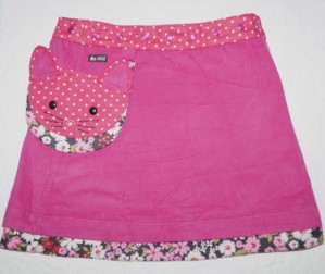 Moshiki "Kitty" #4 Feincord Kinder-Wende-Wickel-Röckchen mit abnehmbarer Katzen-Tasche Größe 110-152 - pink / Streublümchen 206/23